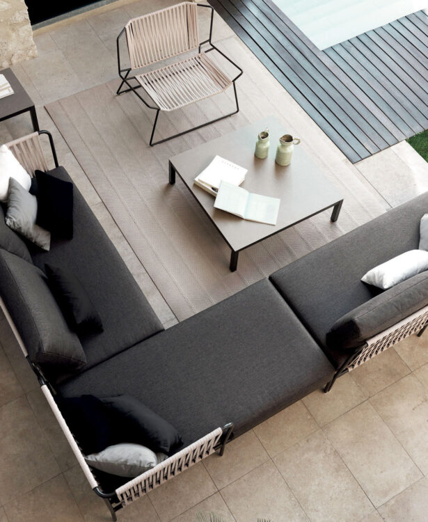 outdoor kollektion - hochwertige luxus-sofas für außenbereich und garten - linke sonnenliege mit polyesterseil nido