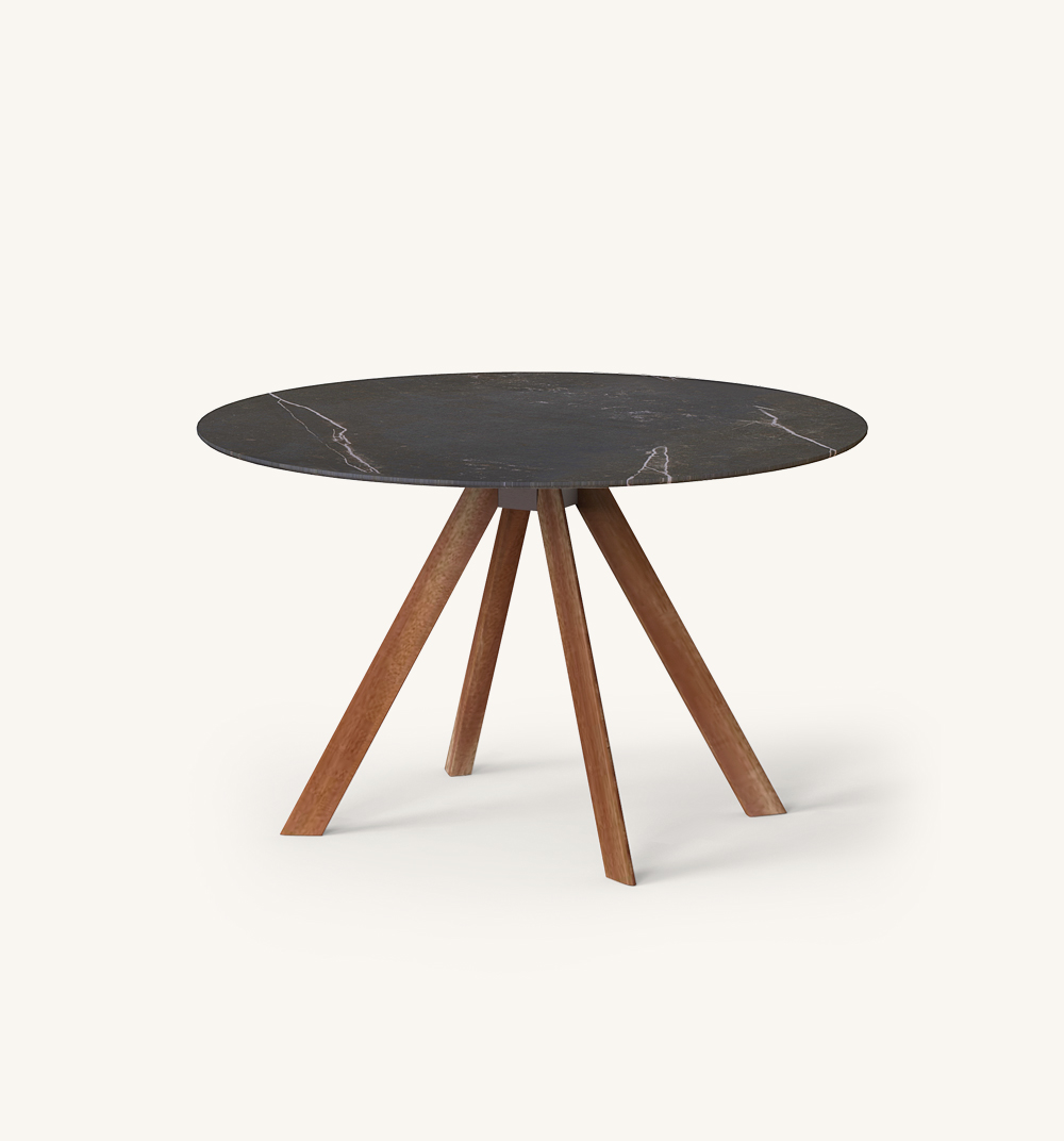 mesa redonda con patas de madera atrivm outdoor