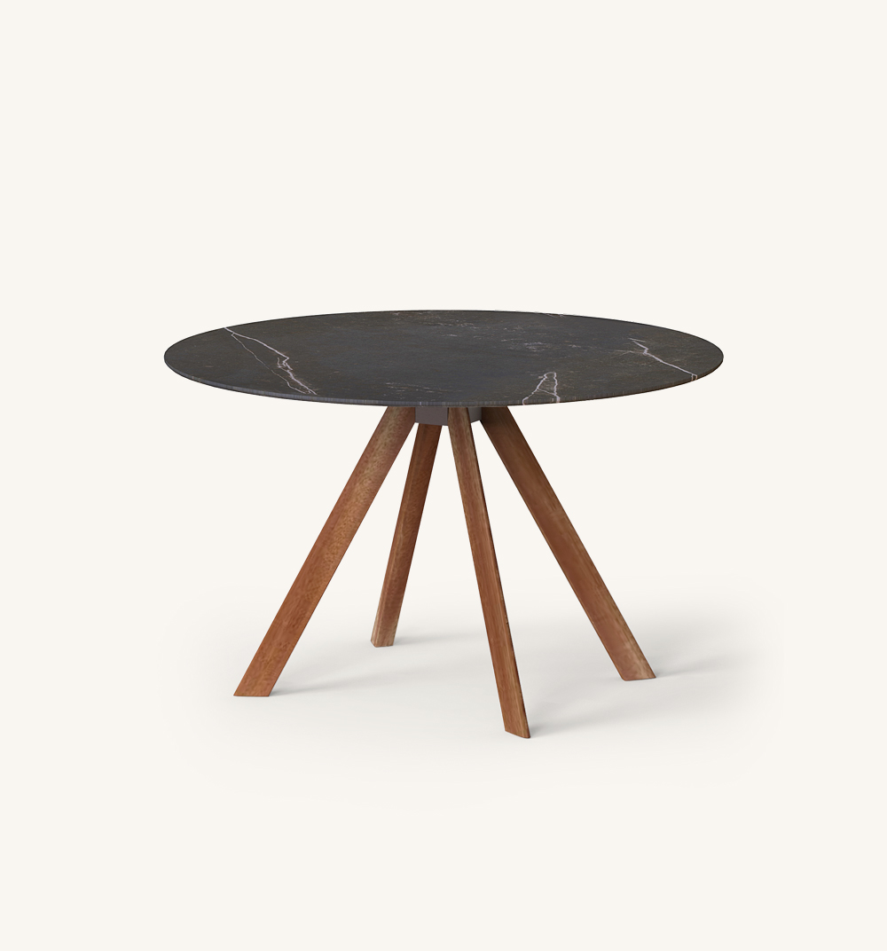 atrivm outdoor round dining table with solid wood legs