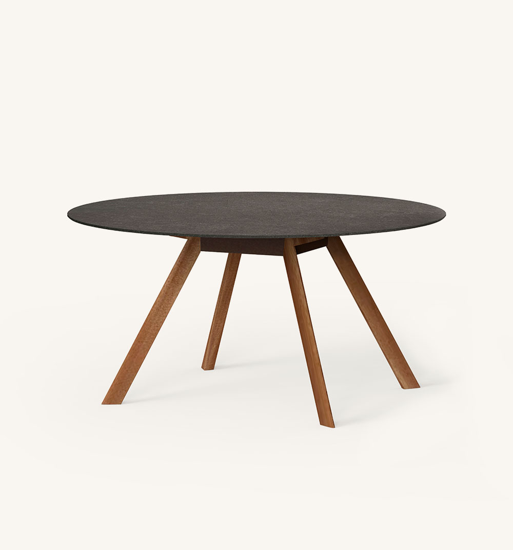 muebles de exterior - mesas - mesa redonda con patas de madera atrivm outdoor