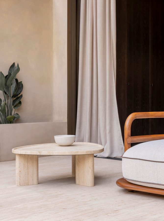  meridies travertine triangular coffee table